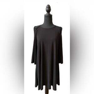 Pinc: Black Slinky Cold Shoulder Dress with 3/4 Sleeves